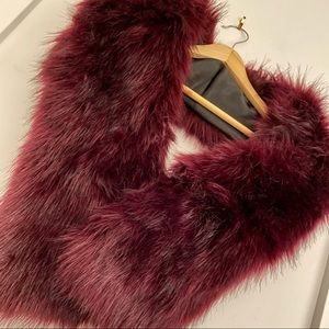 Burgundy Wine Red Faux Fur Shawl Stole Shrug Wrap